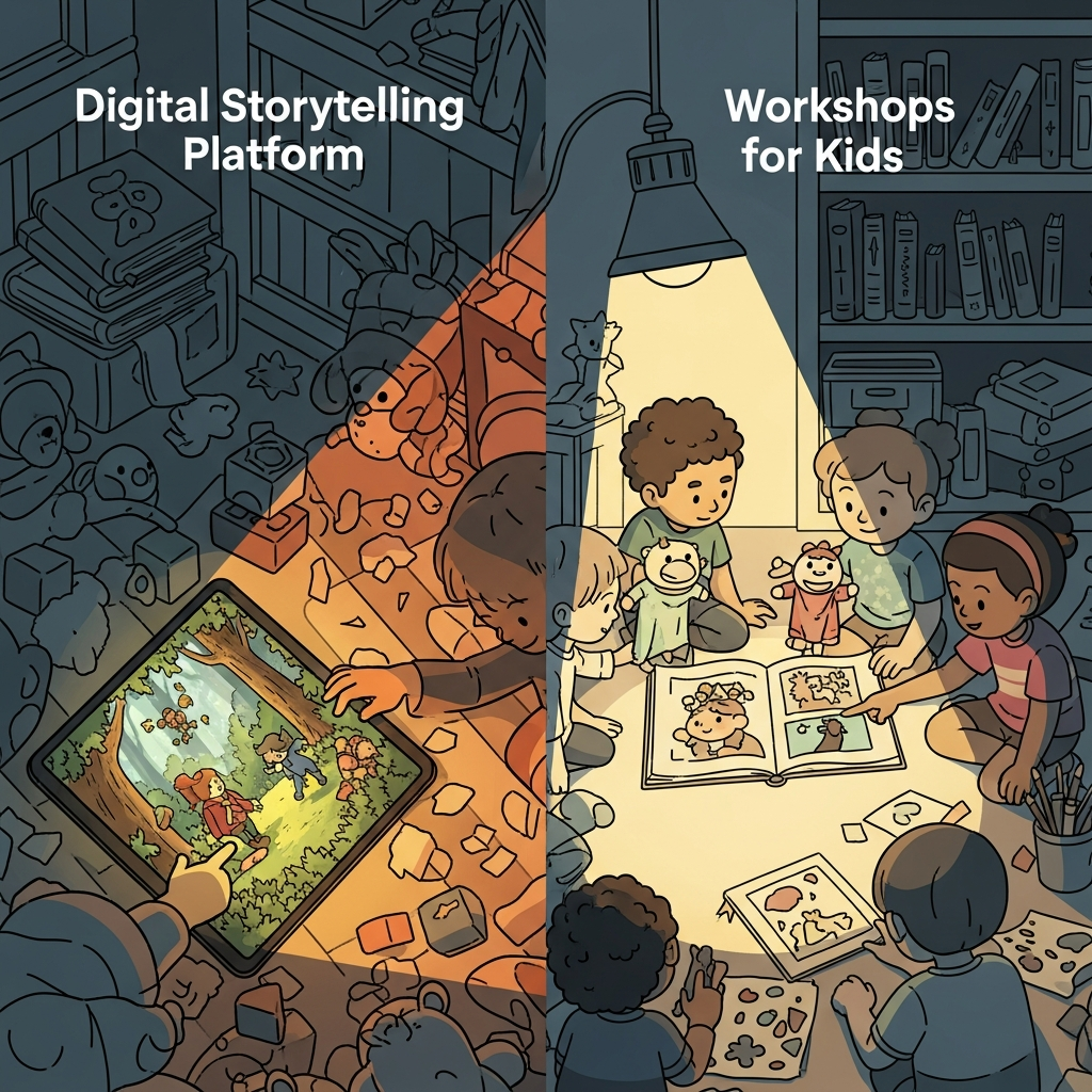 Digitale Geschichtenerzähl-Plattform vs. Workshops für Kinder