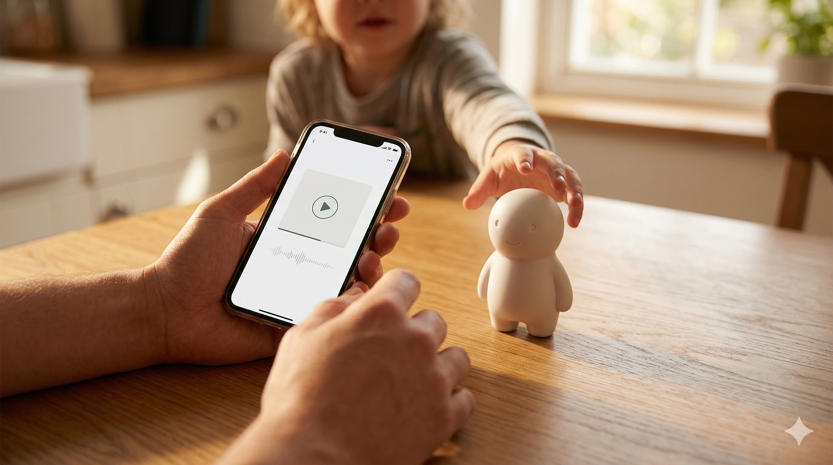 Elternteil lädt eine MP3-Geschichte über die Tonie-App auf einen Kreativ-Tonie